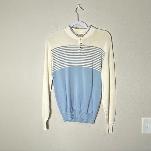 Vintage Winona Knits Pastel Striped Knit Henley Sweater Men's Size Medium - Picture 10 of 13